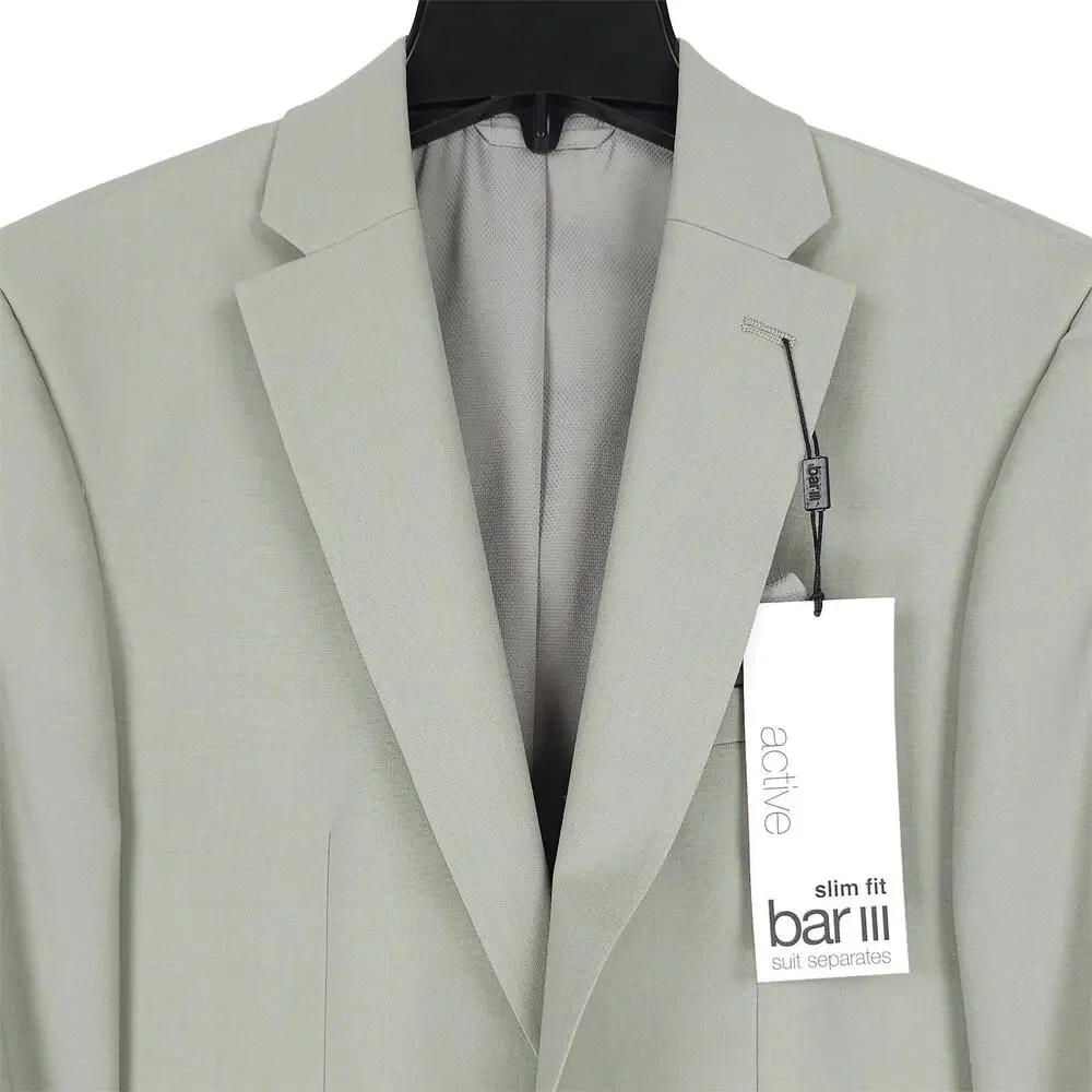 Bar III Mens Slim Fit Suit Jacket Blazer 42R Sage Green Solid Stretch Wool NWT